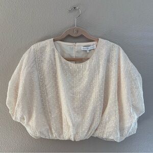 NWT Anthropologie Endless Rose Puff Sleeve Sequin Crop Top Lace Ivory Sz Medium